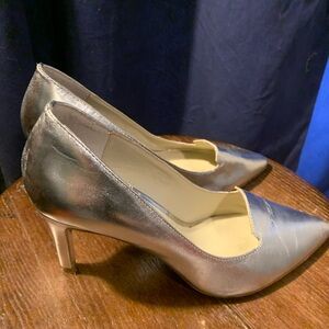 Boden Metallic Silver Pointed-Toe Pumps